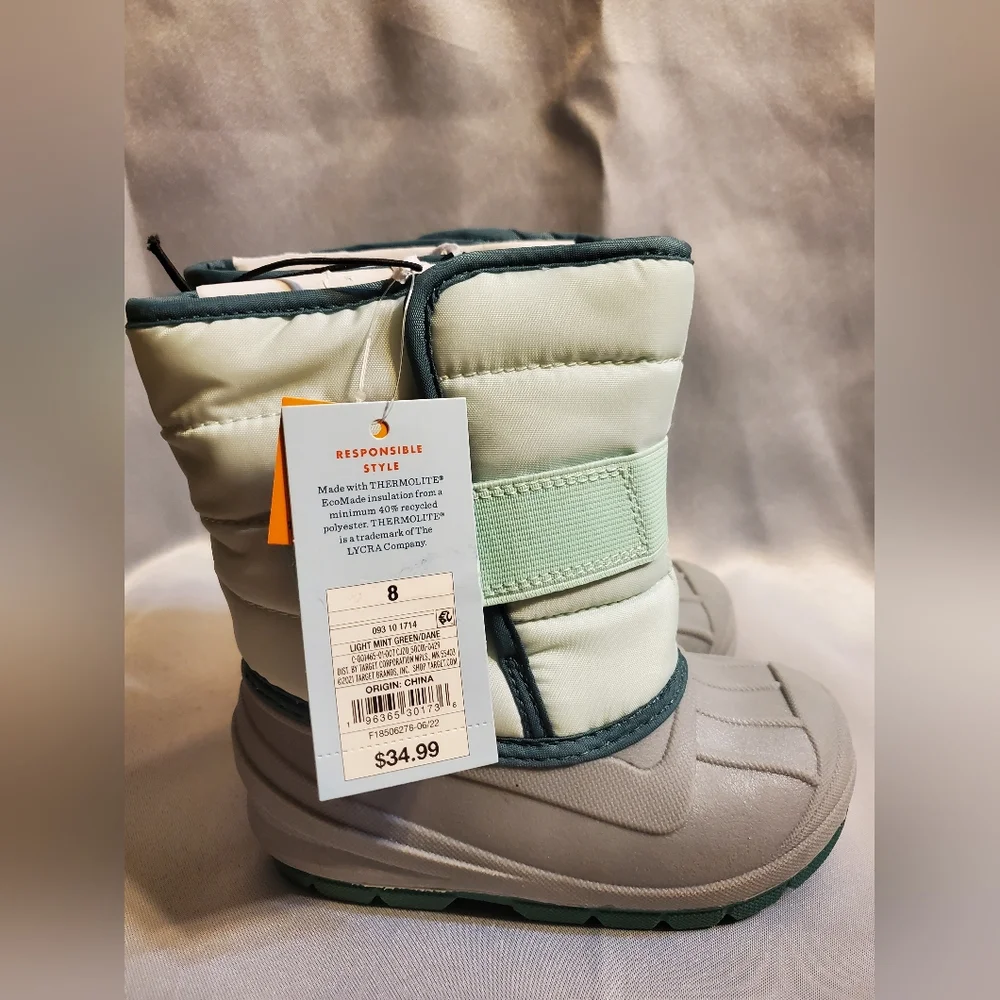 Kids Waterproof Snow & Rain Boots - Light Gray and Mint
